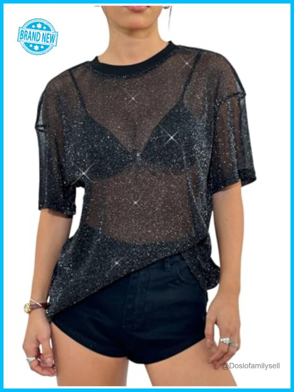 Sheer Sparkle Mesh Short Sleeve Top Rave Concert Club Festival Tee